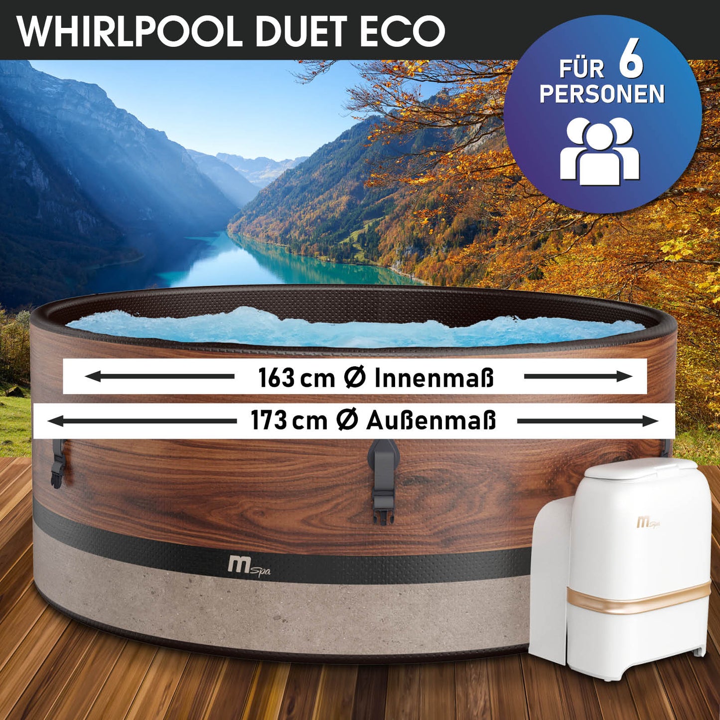Runder aufblasbarer Whirlpool Outdoor mit Holzmuster, 6 Personen, Garten Jacuzzi, Außenwhirlpool.