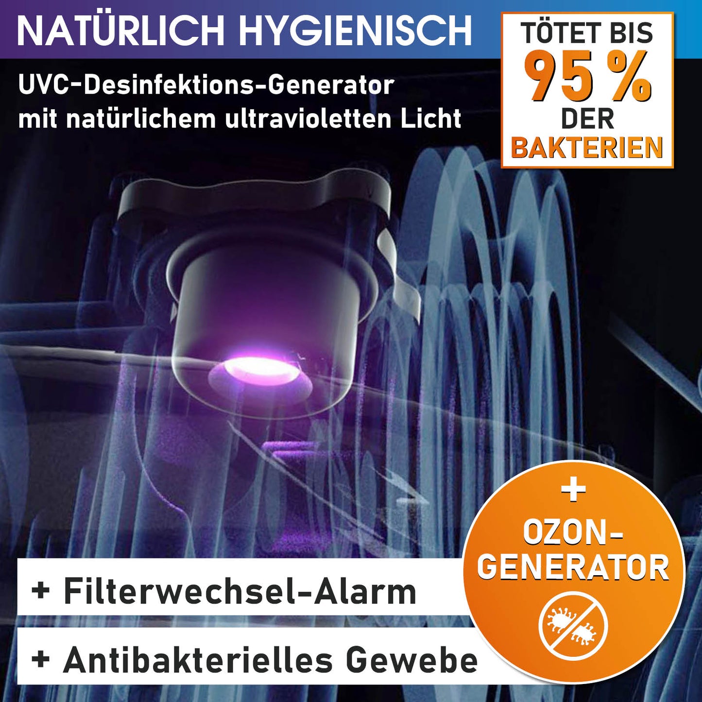 Blauer aufblasbarer Whirlpool outdoor mit UVC-Desinfektionsgenerator und Ozon-Generator für Garten Jacuzzi.