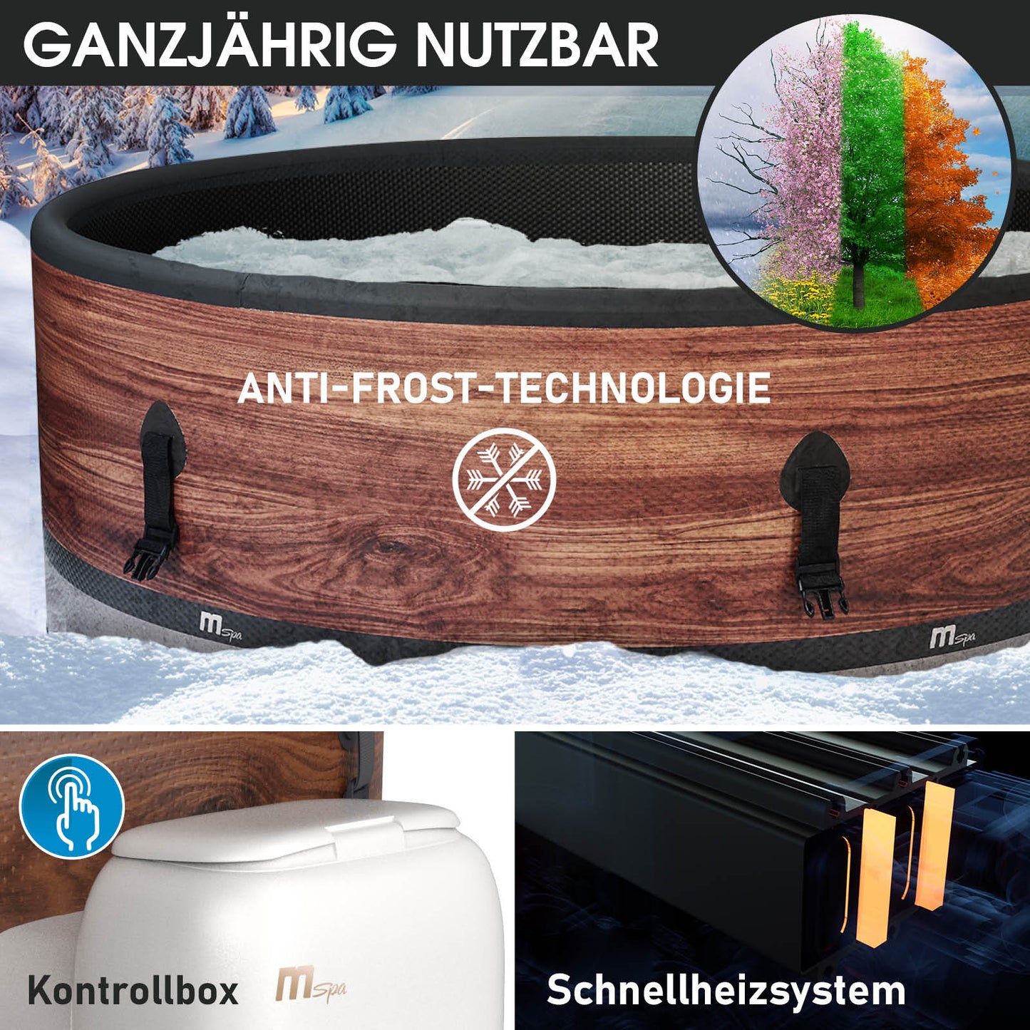 Aufblasbarer Whirlpool Outdoor mit Holzoptik, 6-Personen Garten Jacuzzi, Aussenwhirlpool mit Schnellheizsystem und.
