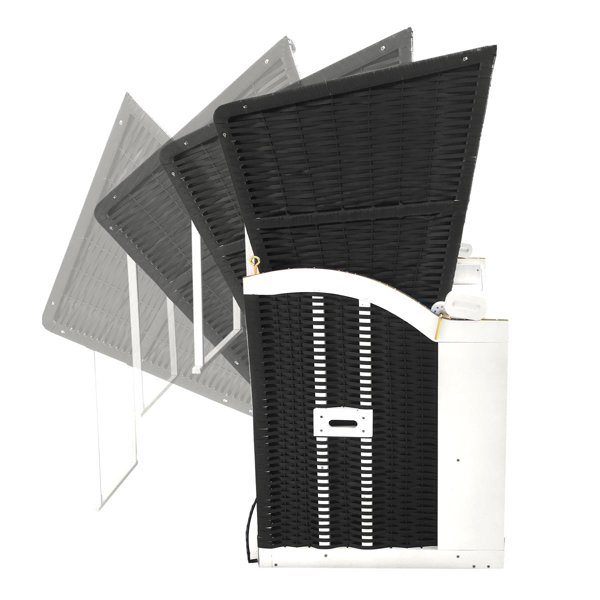 Wetterfester schwarzer Polyrattan Strandkorb für 2 Personen, stilvoller Balkon- und Gartenmöbel Strandkorb Nordsee Ostsee.