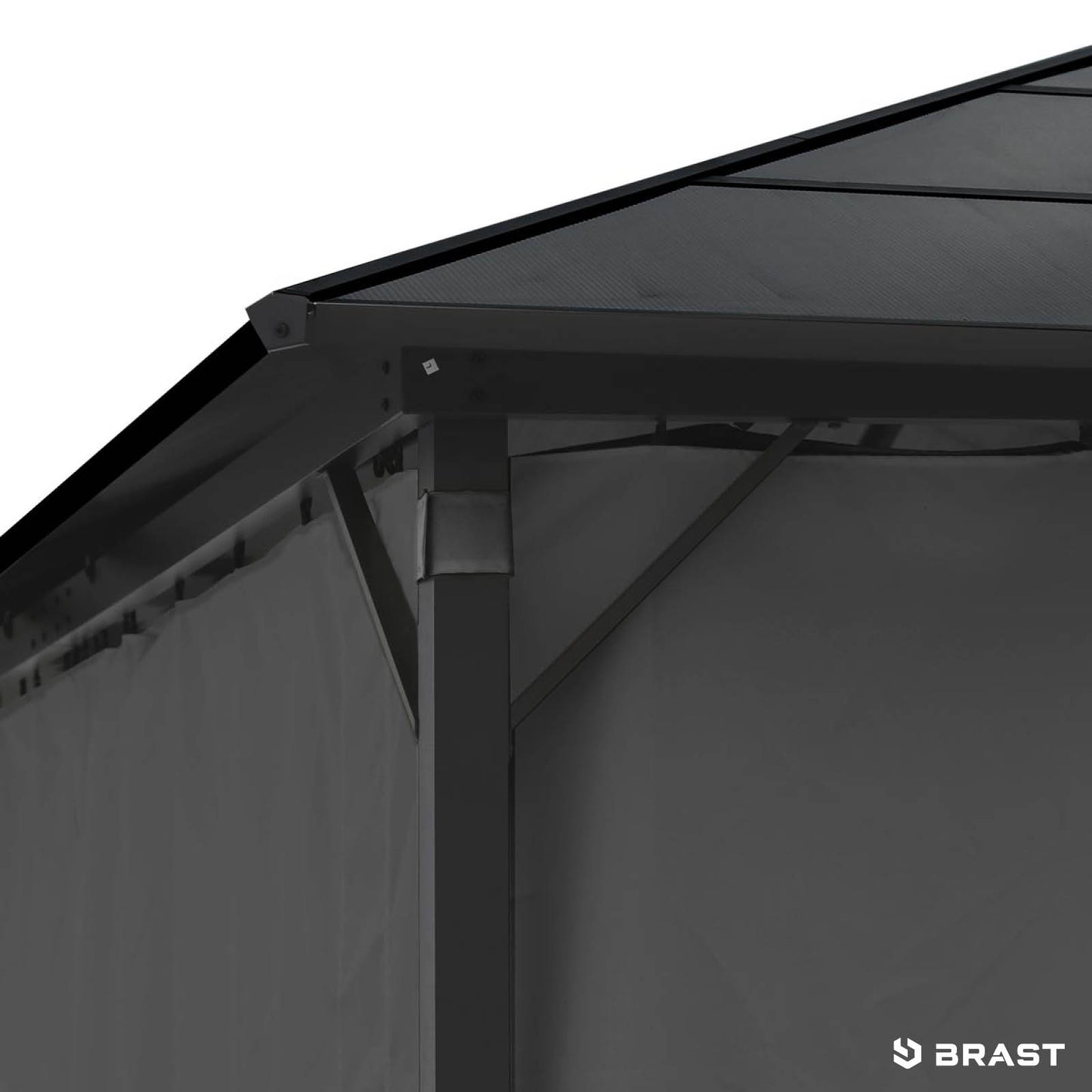 Grauer Aluminium Gartenpavillon mit festem Dach, sturmfest, winterfest und wasserdicht.