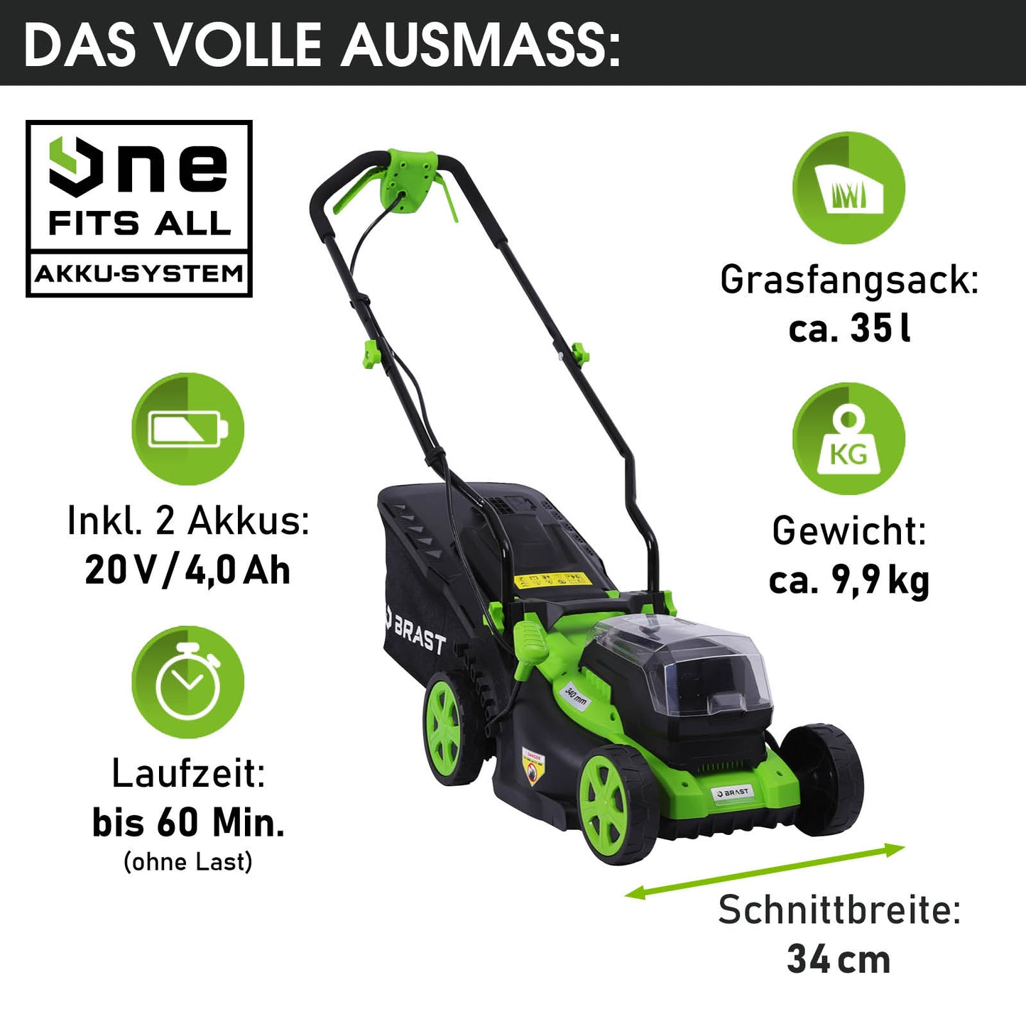 BRAST Akku-Rasenmäher 34cm-40V