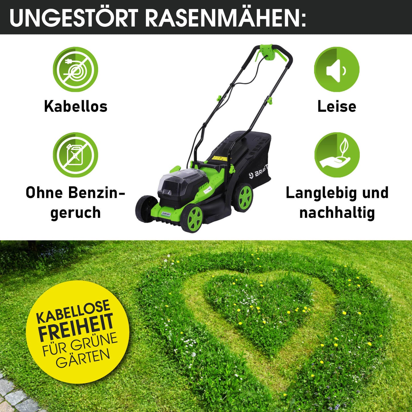 BRAST Akku-Rasenmäher 34cm-40V