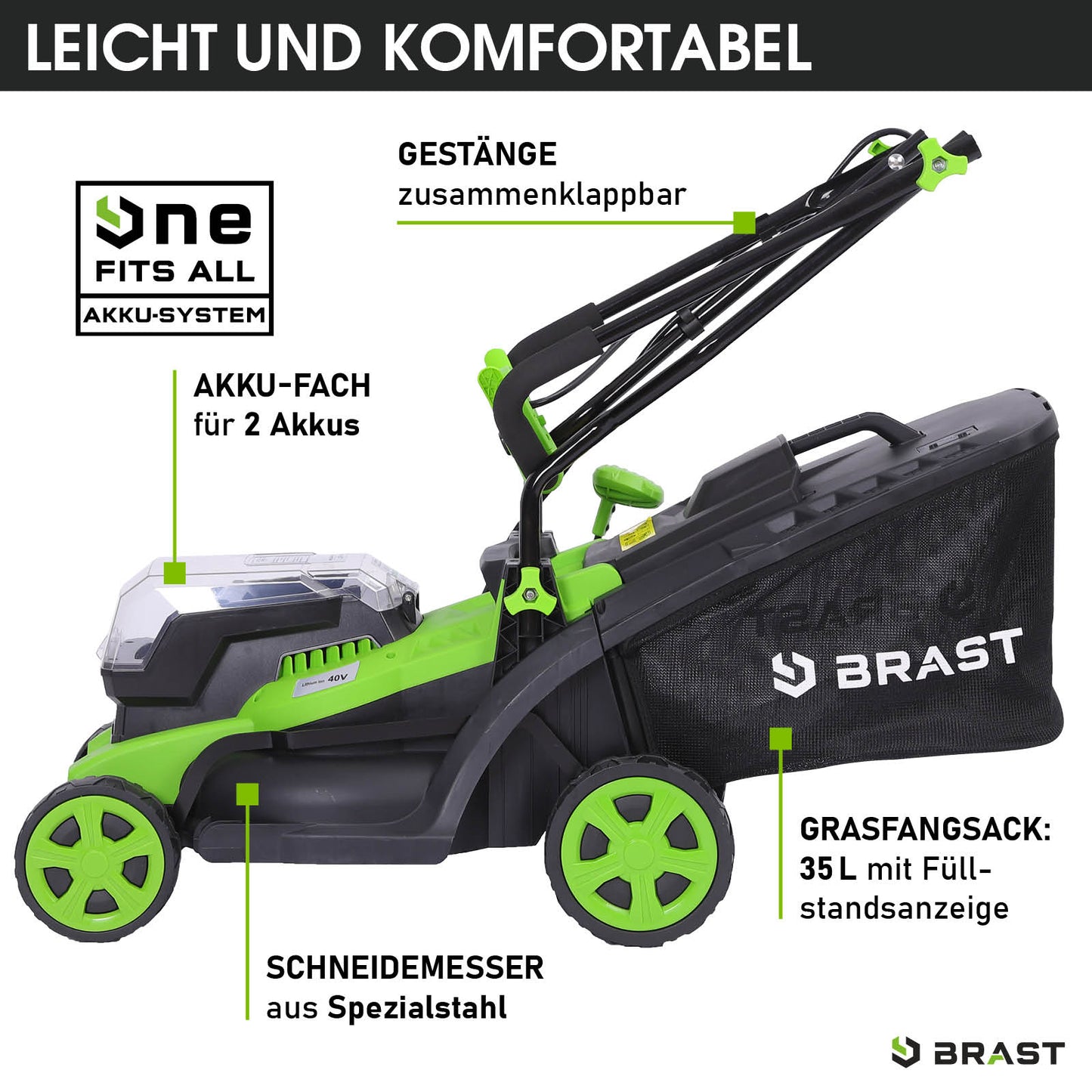 BRAST Akku-Rasenmäher 34cm-40V