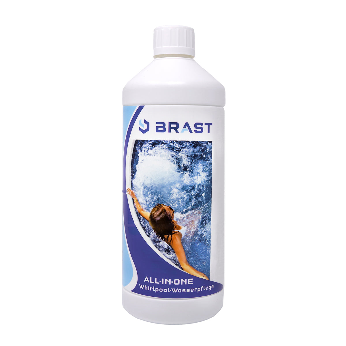 Weiße 1-Liter-Flasche BRAST All in One Wasserpflege für Whirlpoolwasser.