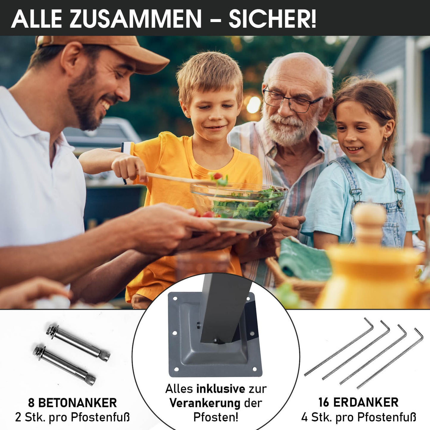Dunkelgrauer Aluminium-Gartenpavillon 3,5x3,5m mit Moskitonetz und LED, wasserdicht stabil winterfest.
