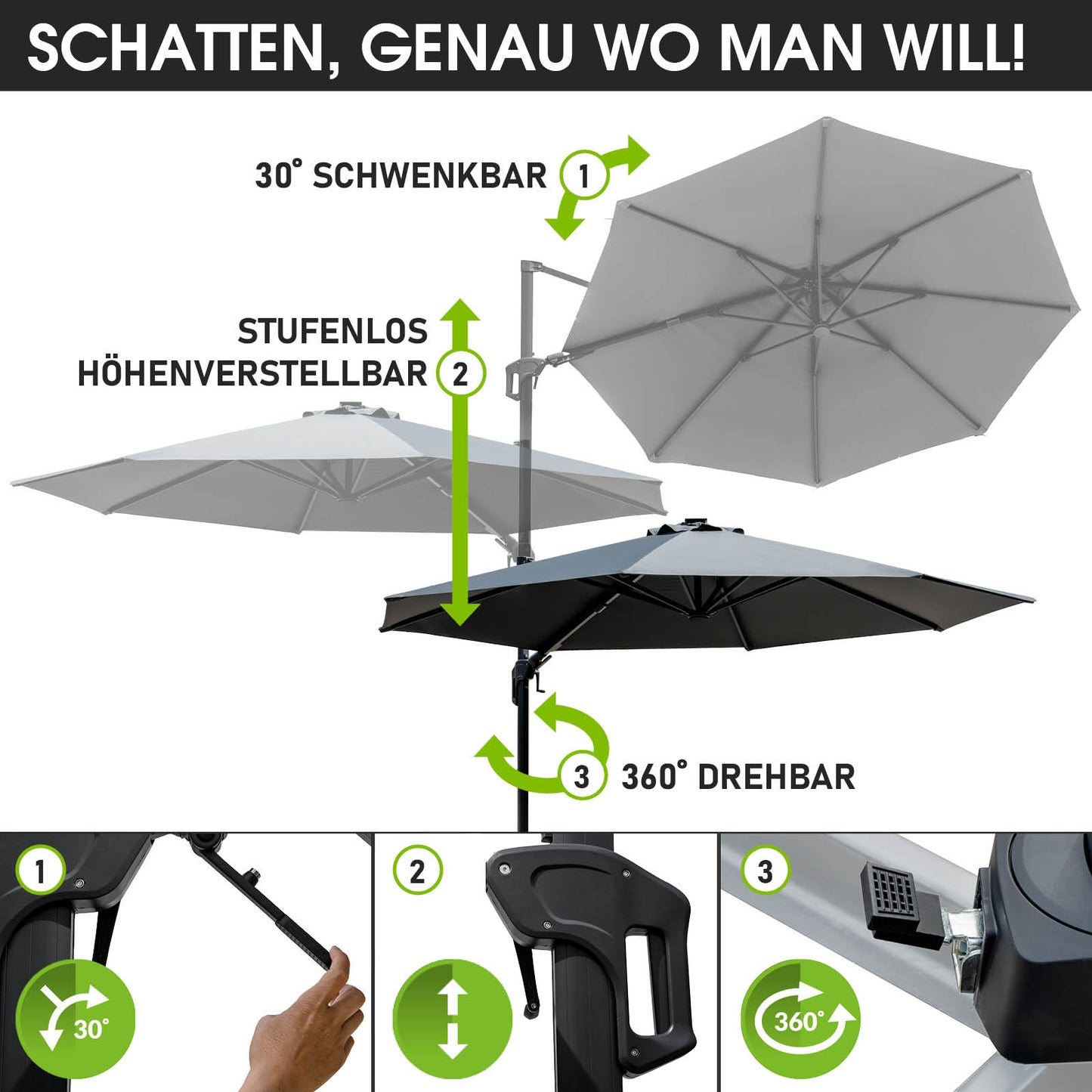 Alu Ampelschirm 350cm grau