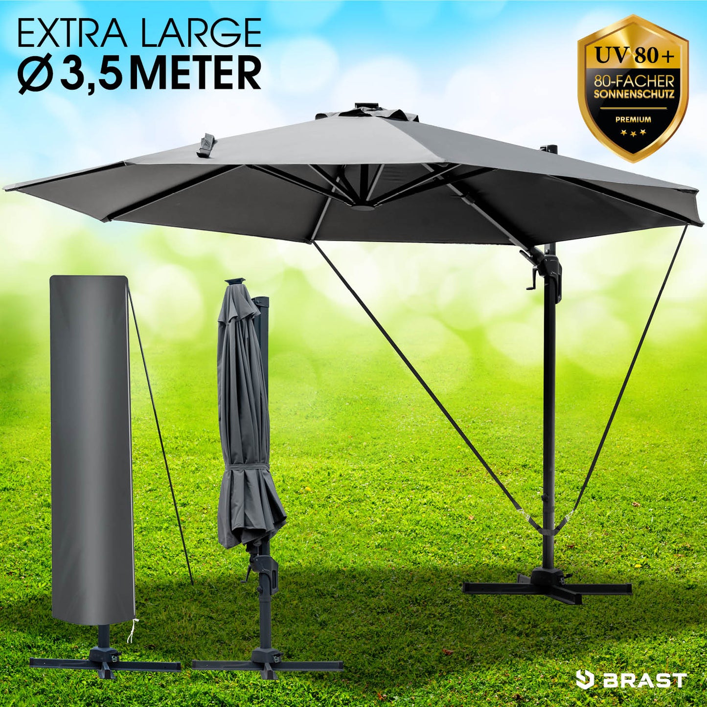 Alu Ampelschirm 350cm grau