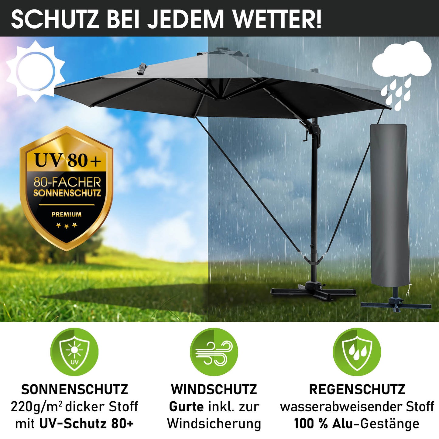 Alu Ampelschirm 350cm grau