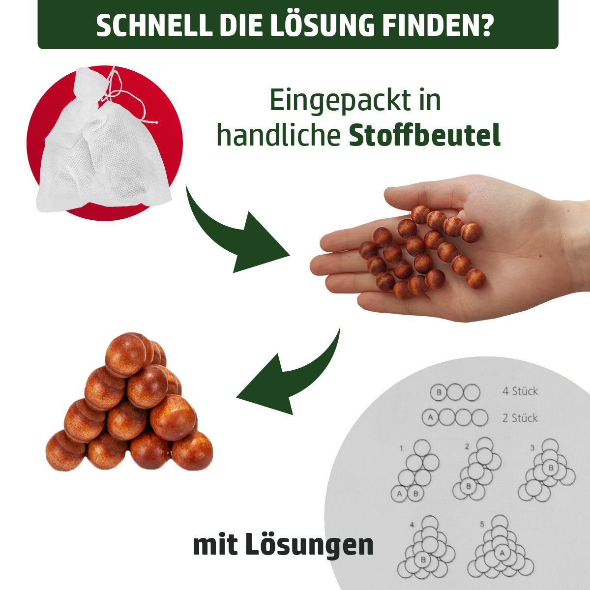 Adventskalender mit 24 einzeln verpackten Holzspielen inklusive Lösungsanleitung