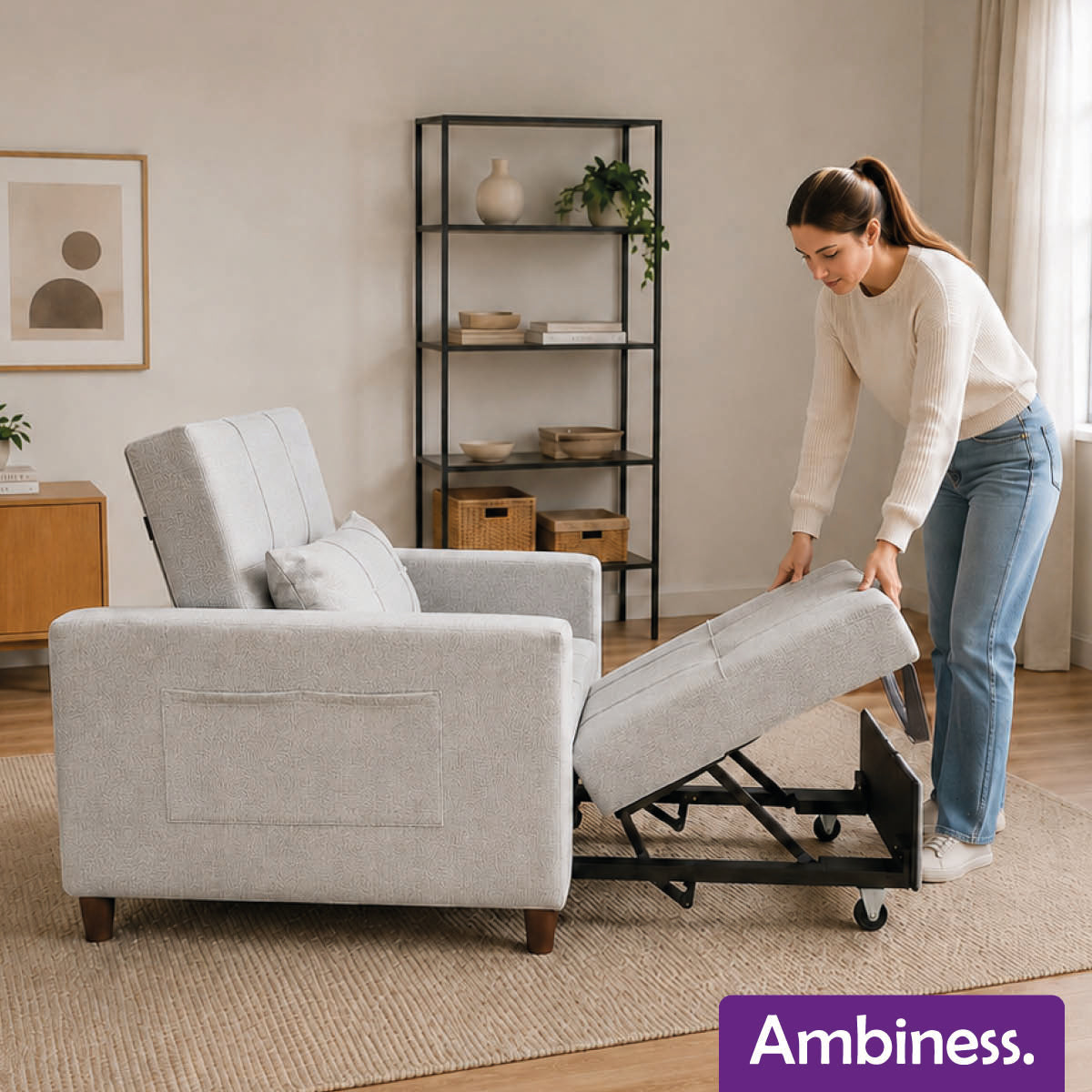 Ambiness 3in1 Zweisitzer Schlafsofa hellgrau
