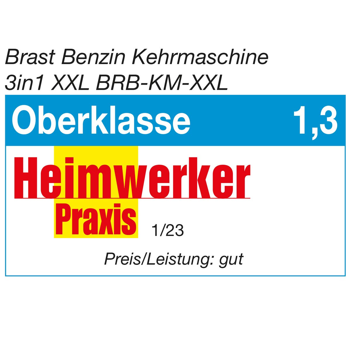 Braune Benzin Kehrmaschine mit großer Kehrwalze und Schneeschild, Motorbesen für Schnee und Laub.