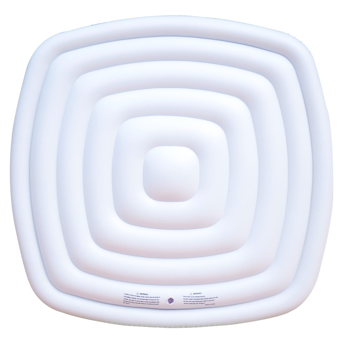 Aufblasbare weiße Thermoabdeckung mit quadratischen, gestuften Ringen für MSpa Whirlpool.