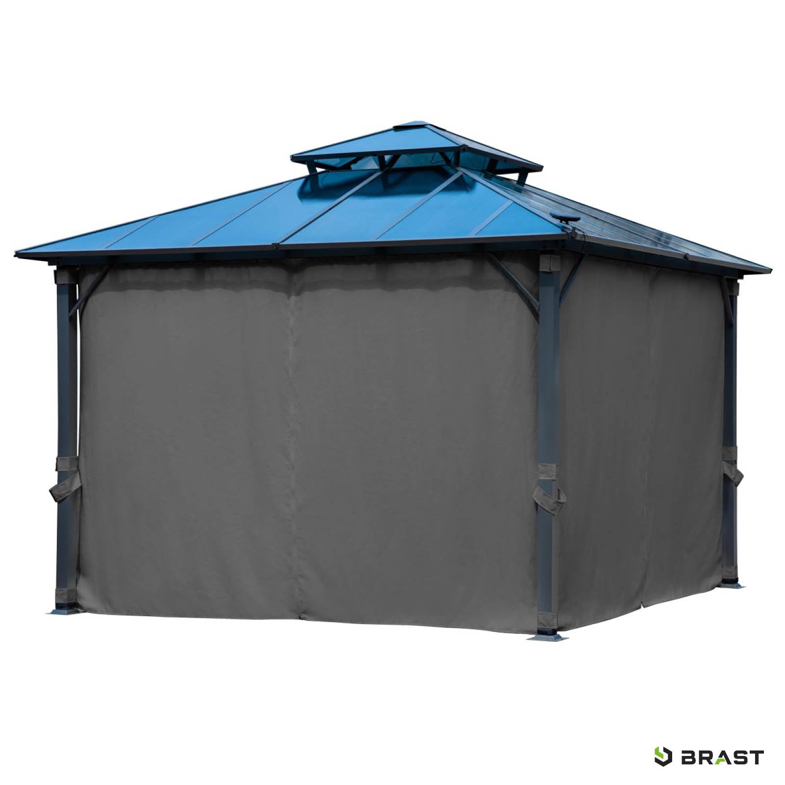 Dunkelgrauer Aluminium Gartenpavillon 4x4m mit stabiler, wasserdichter, winterfester Plane und sturmfestem Gestell.