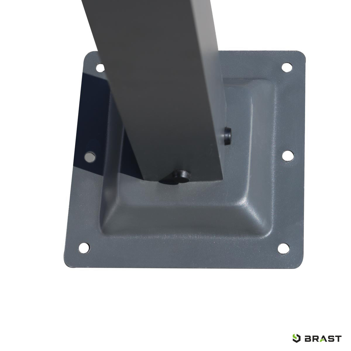 Stabiler grauer Aluminiumfuß mit Befestigungslöchern, Pavillon sturmfest und winterfest.