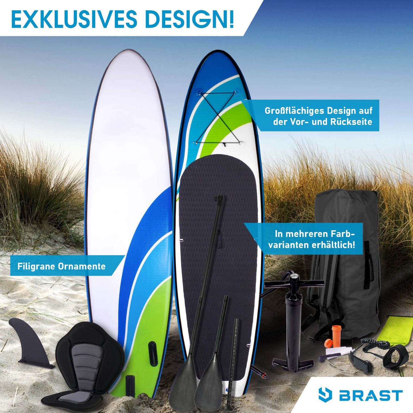 Aufblasbares SUP Board SPEED 320 in Blau-Grün mit SUP Paddel, Tasche und Pumpe, Stand Up Paddle aufblasbar.