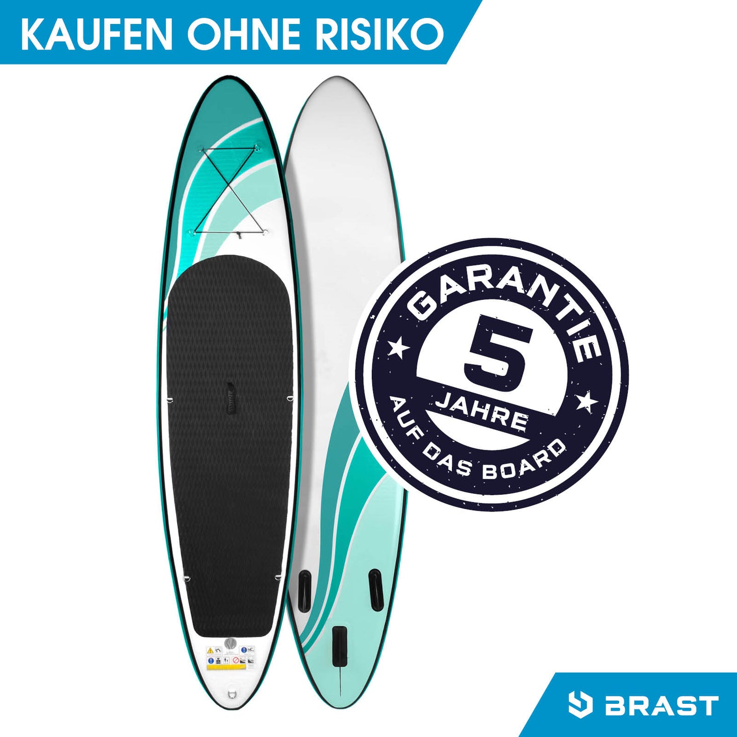 Blau-weißes aufblasbares SUP Board WAVE 320 mit rutschfestem Standfläche und Finnen, Stand up Paddle Board.