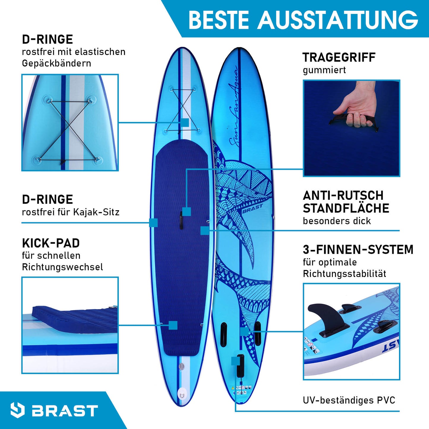 Aufblasbares SUP Board Set mit Sitz SHARK 365 blue