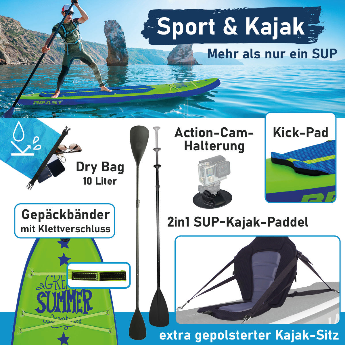 Aufblasbares SUP Board Set mit Sitz SUMMER 320 green