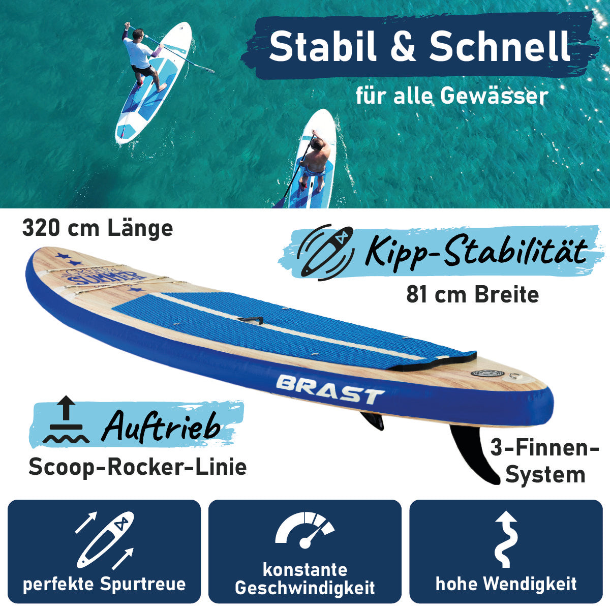 Aufblasbares SUP Board Set SUMMER 320 natural blue