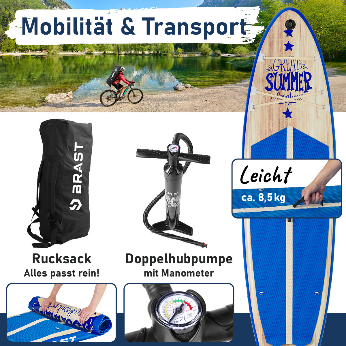Aufblasbares SUP Board Set SUMMER 320 natural blue