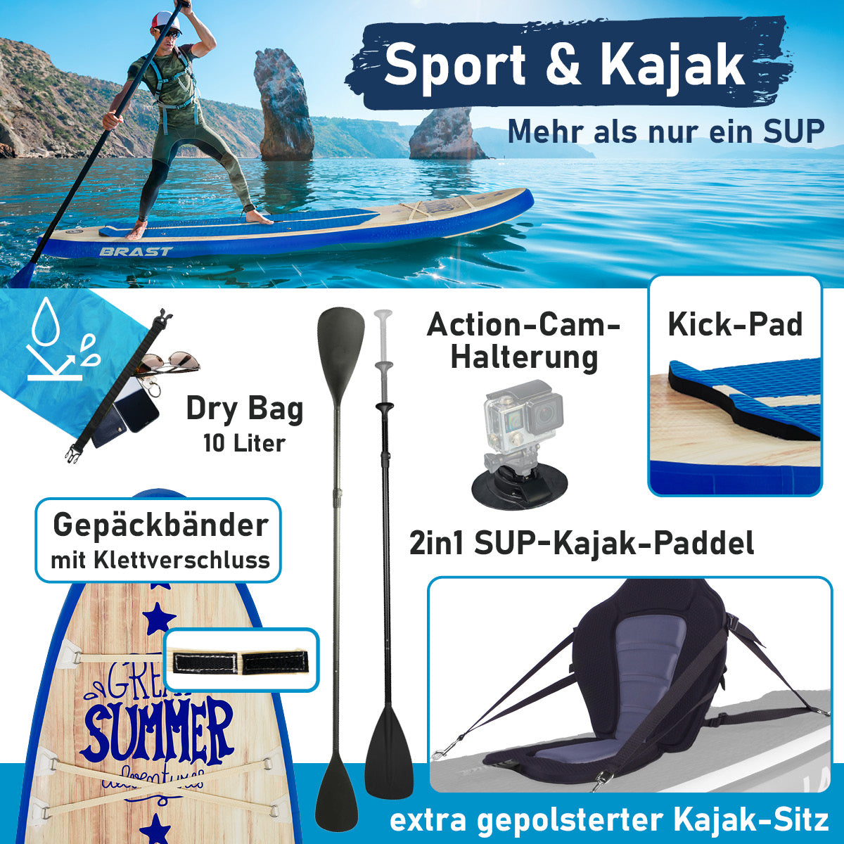 Aufblasbares SUP Board Set SUMMER 320 natural blue