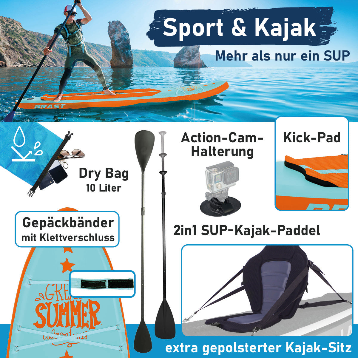 Aufblasbares SUP Board Set SUMMER 320 türkis