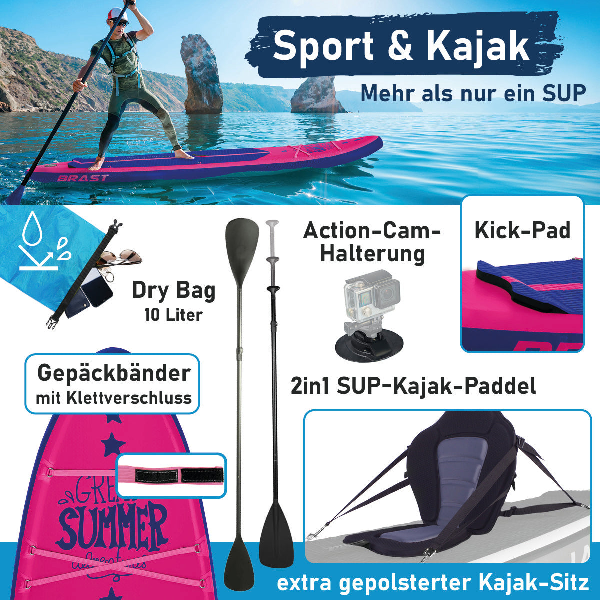 Aufblasbares SUP Board Set SUMMER 320 pink