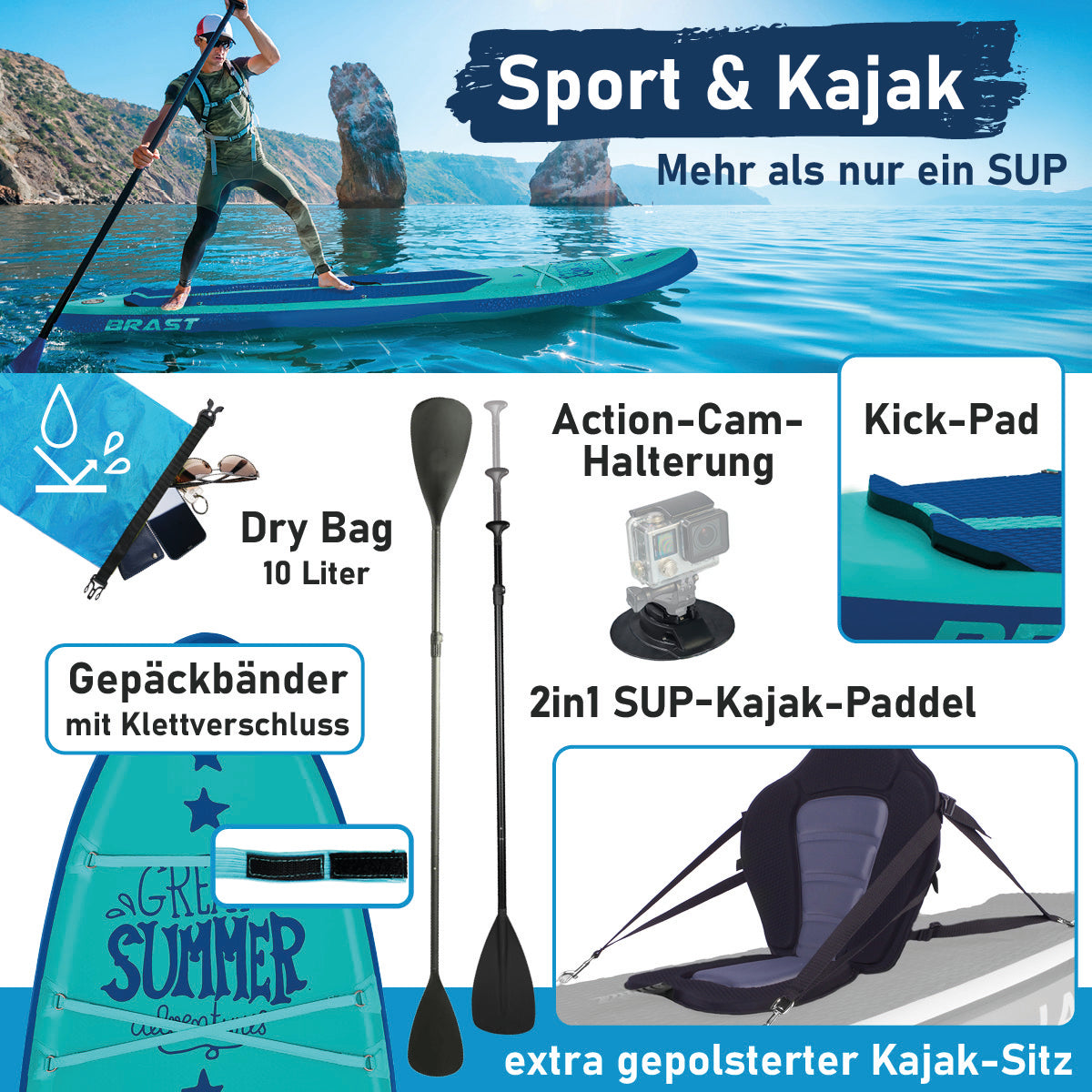 Aufblasbares SUP Board Set SUMMER 320 petrol