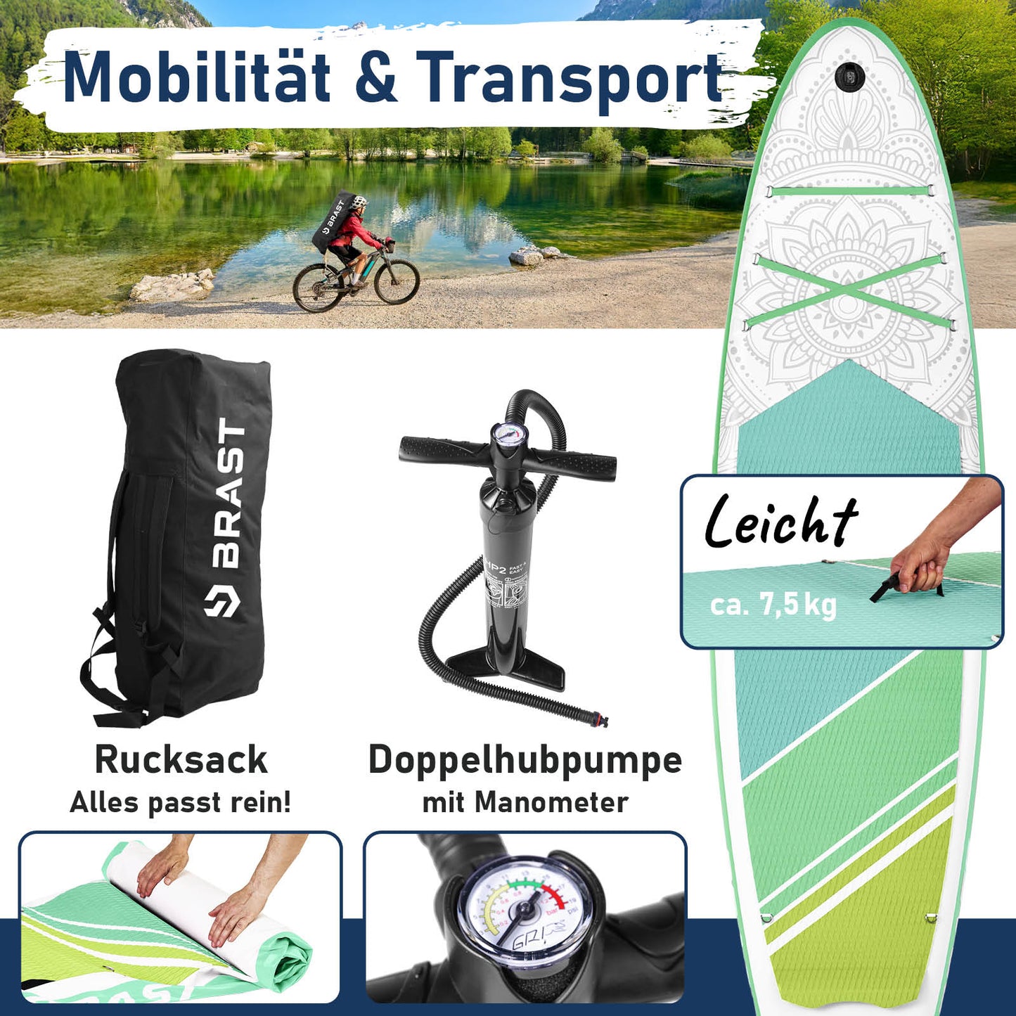 Aufblasbares SUP Board Set mit Sitz FLOWER 300 lime