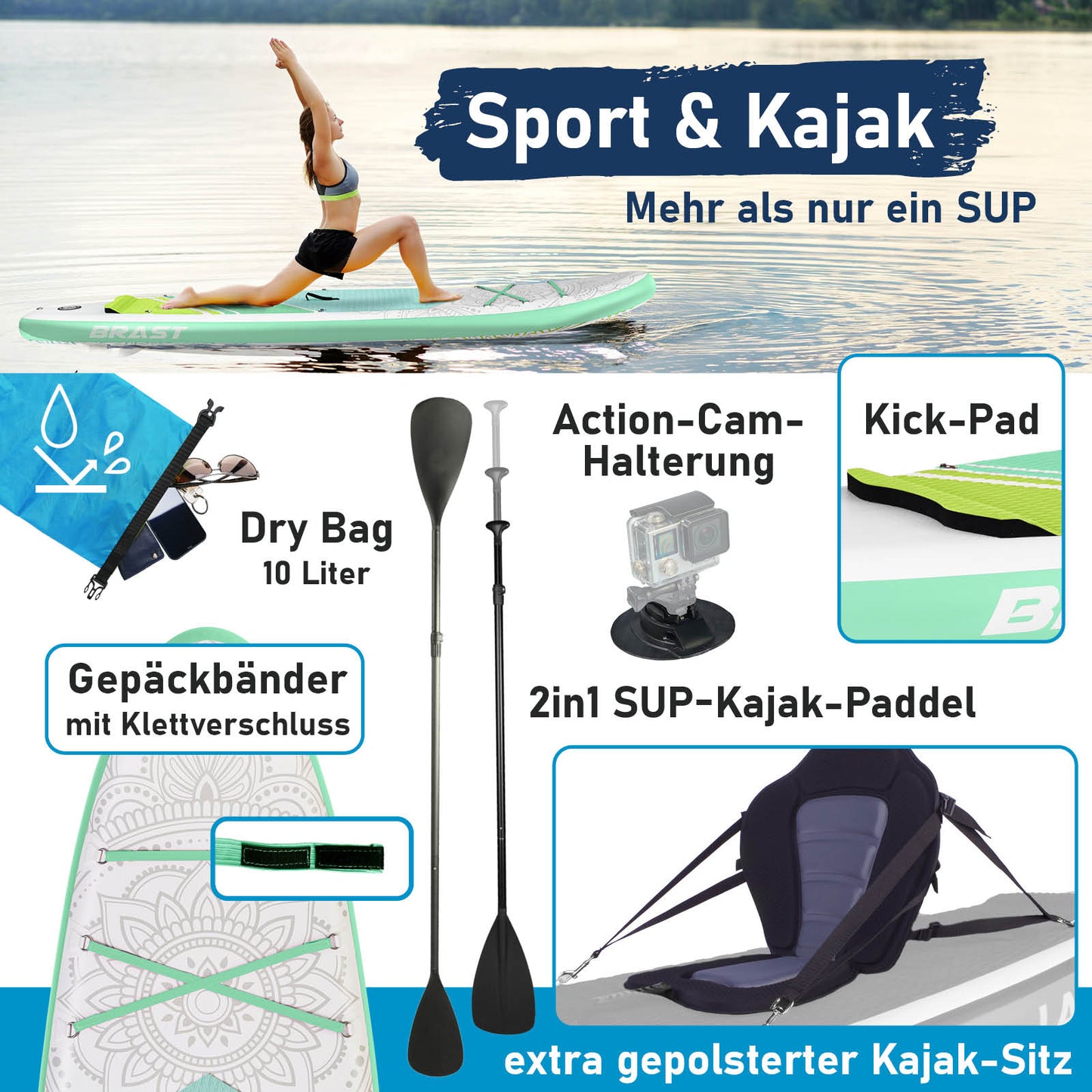 Aufblasbares SUP Board Set mit Sitz FLOWER 300 lime