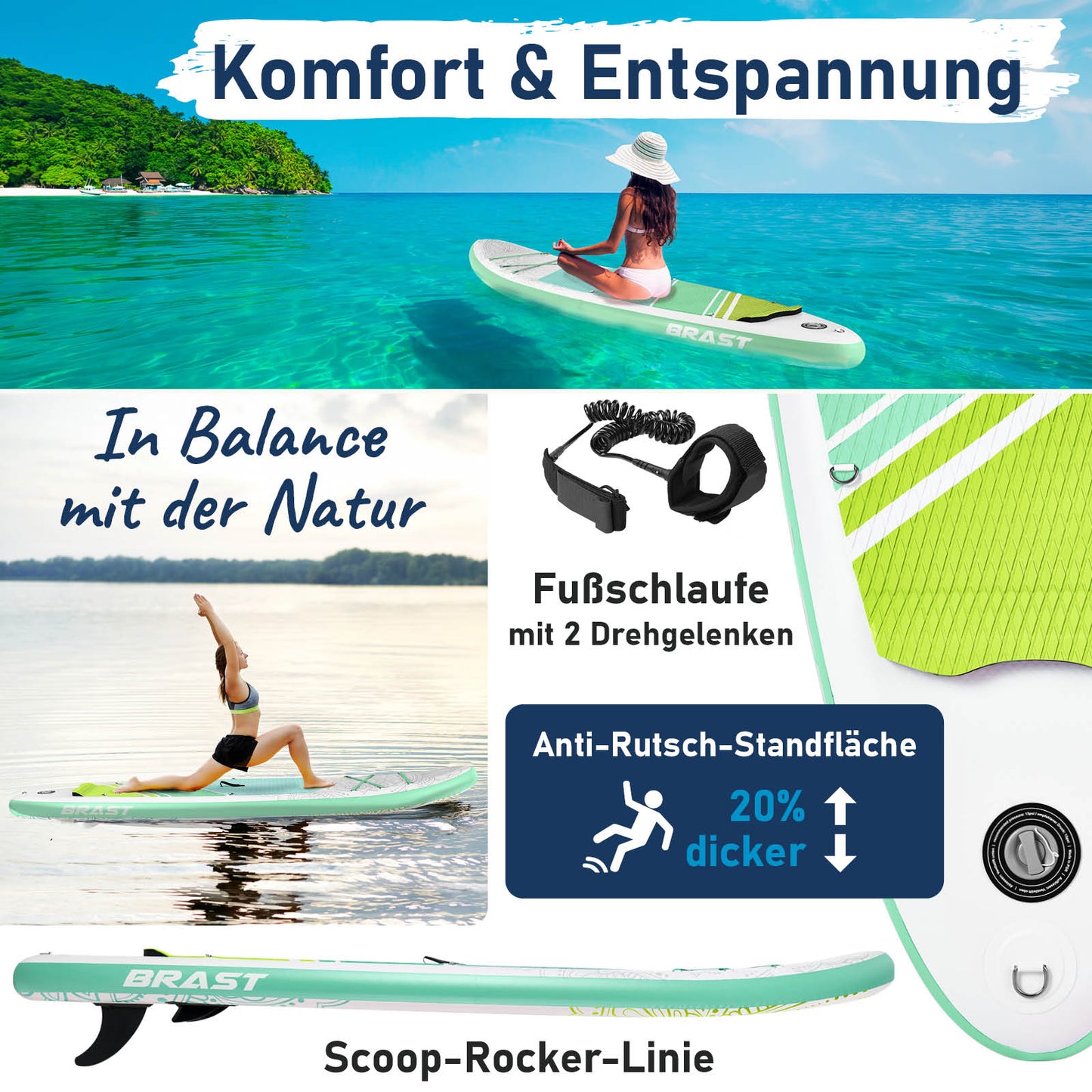 Aufblasbares SUP Board Set mit Sitz FLOWER 300 lime