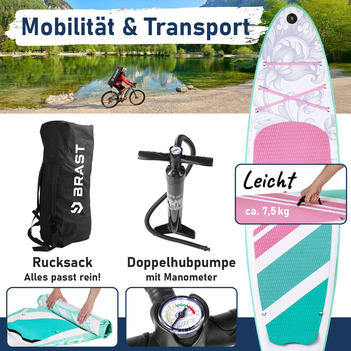 Aufblasbares SUP Board Set mit Sitz LILY 300 pastell