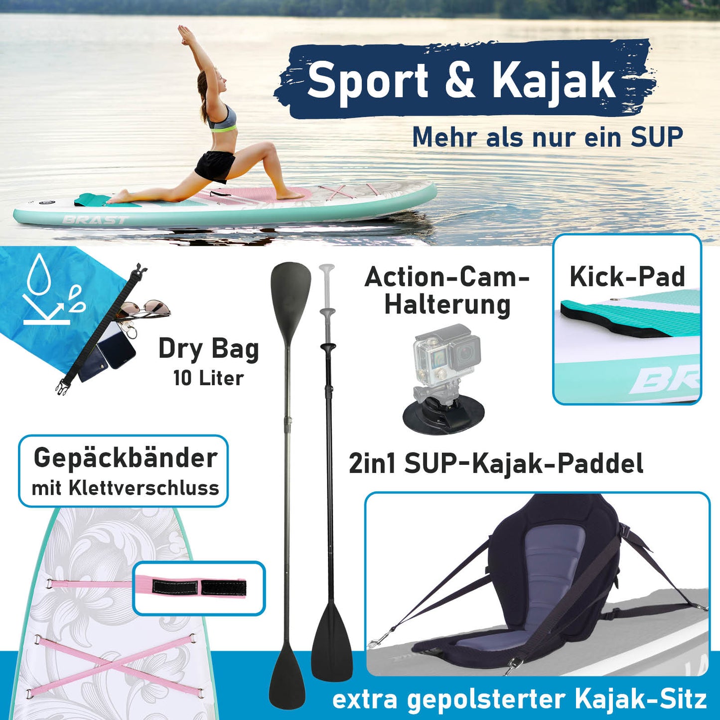 Aufblasbares SUP Board Set mit Sitz LILY 300 pastell