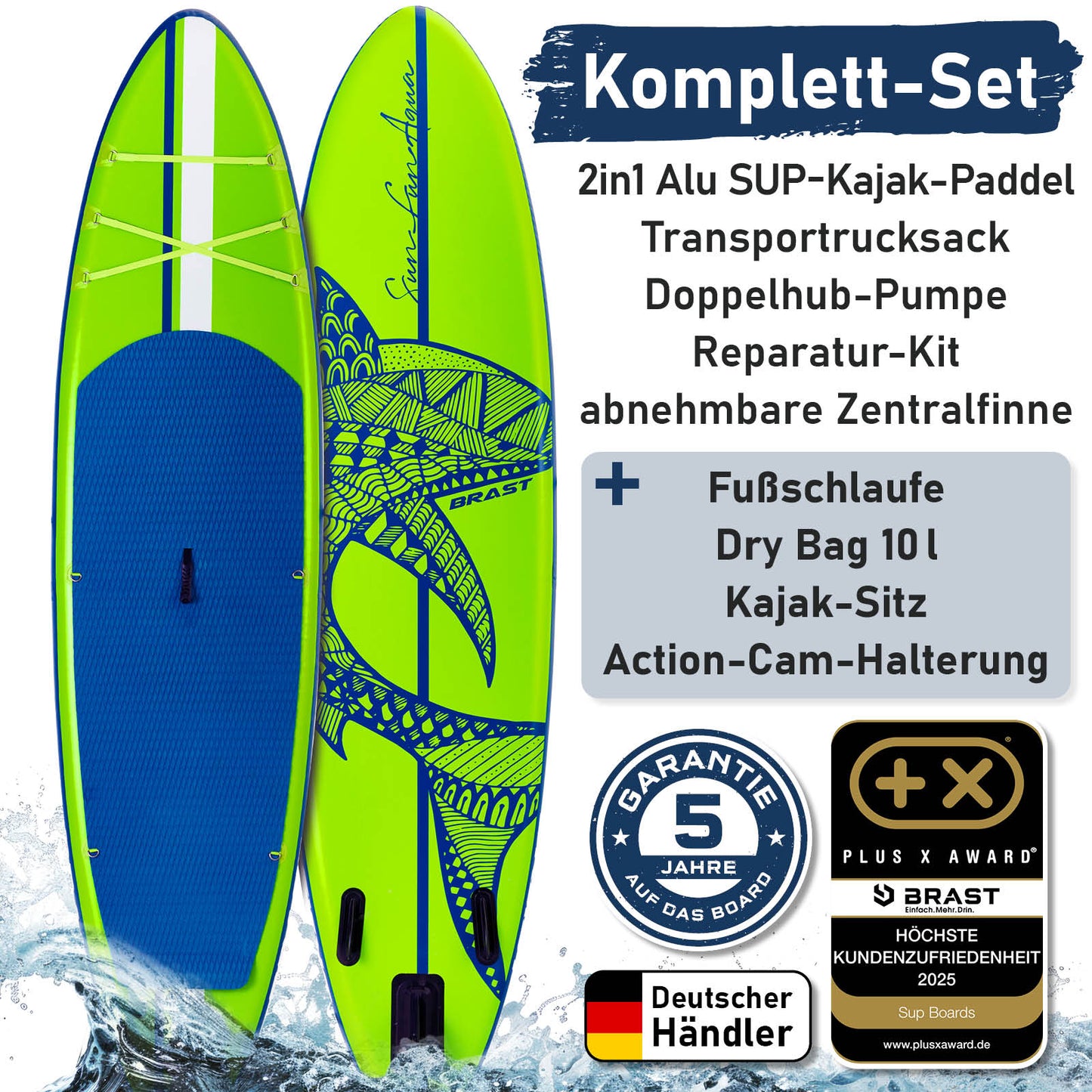 Aufblasbares SUP Board Set mit Sitz SHARK 320 green