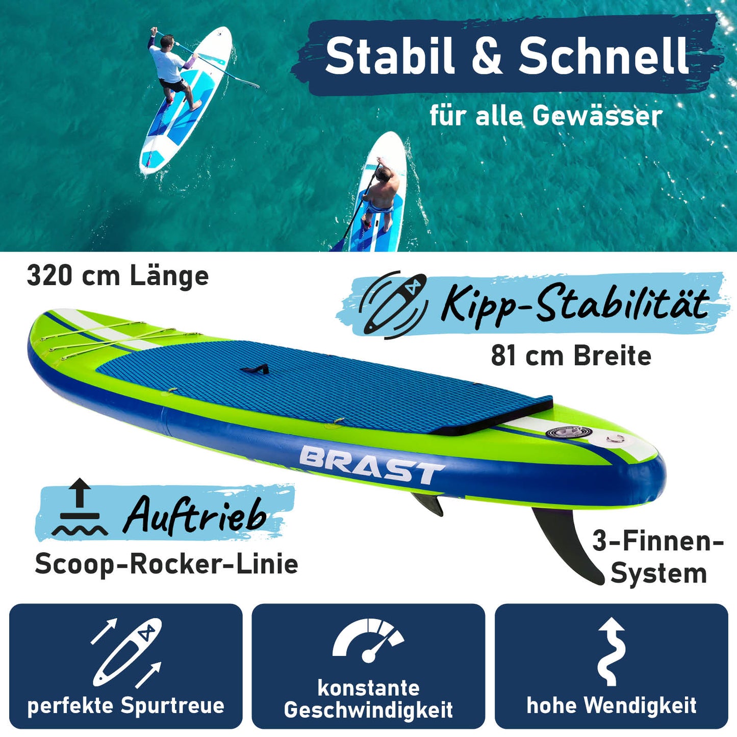 Aufblasbares SUP Board Set mit Sitz SHARK 320 green