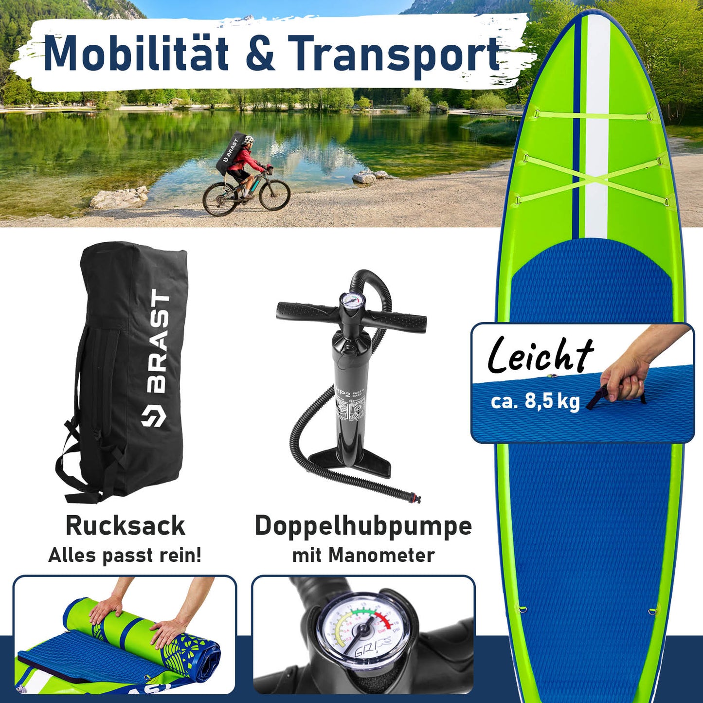 Aufblasbares SUP Board Set mit Sitz SHARK 320 green