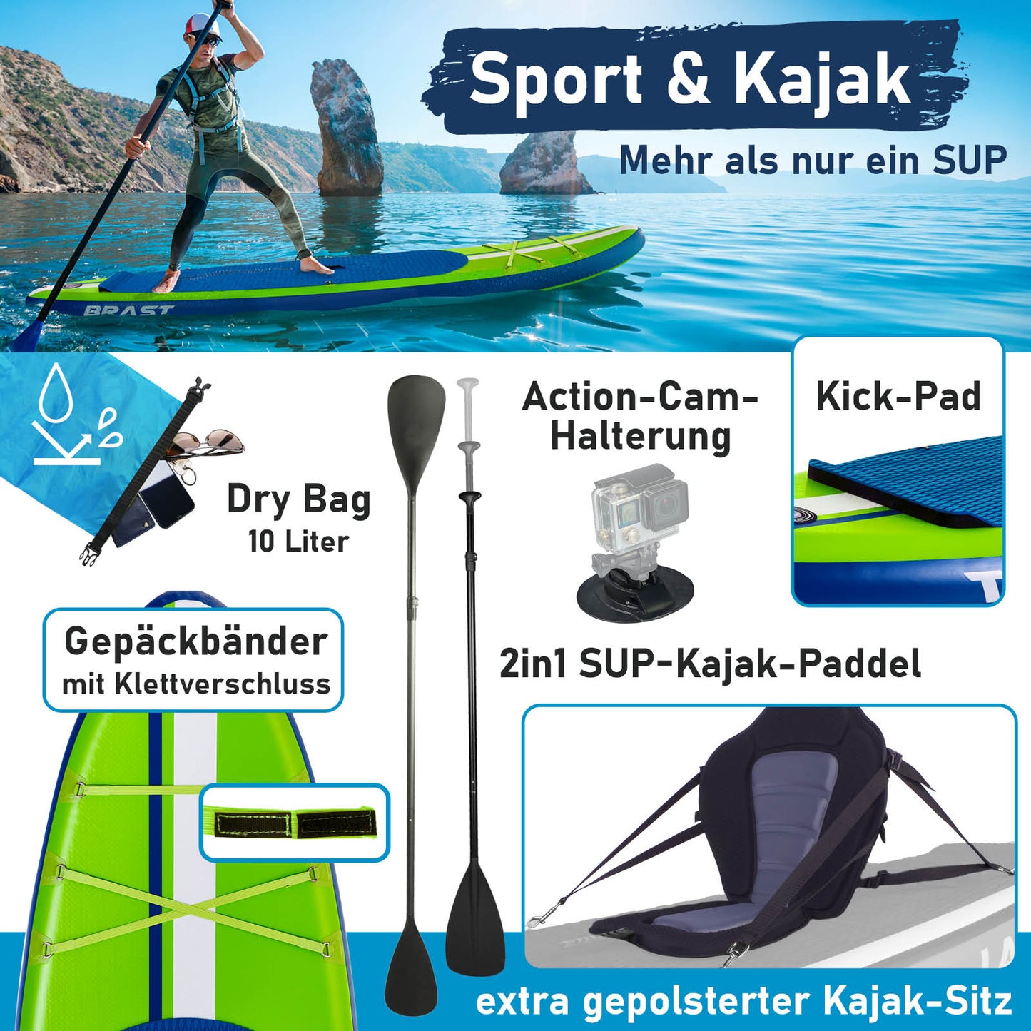 Aufblasbares SUP Board Set mit Sitz SHARK 320 green