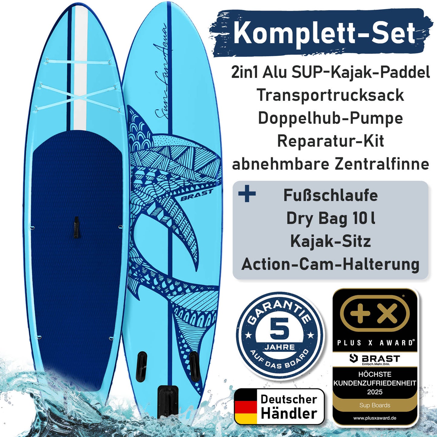 Aufblasbares SUP Board Set mit Sitz SHARK 320 blue