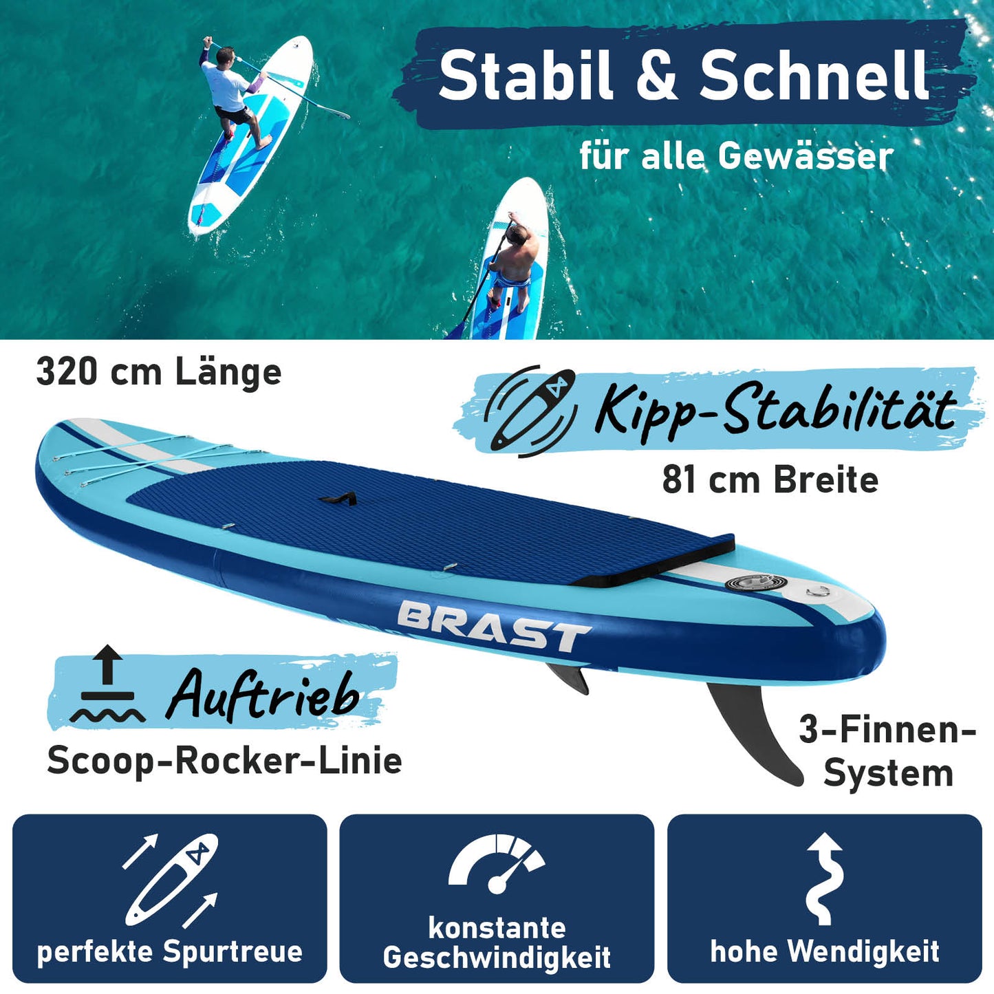 Aufblasbares SUP Board Set mit Sitz SHARK 320 blue