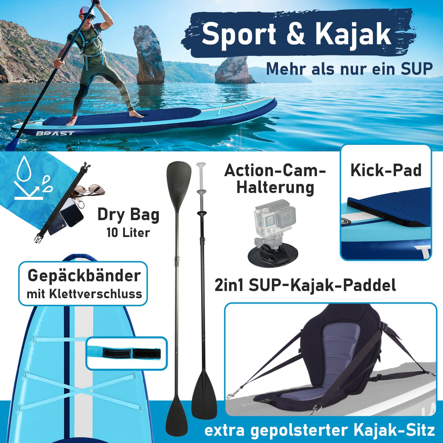 Aufblasbares SUP Board Set mit Sitz SHARK 320 blue