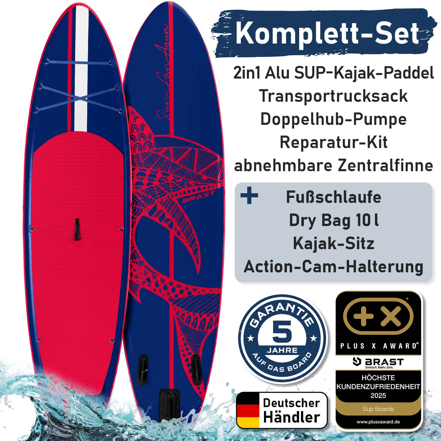 Aufblasbares SUP Board Set mit Sitz SHARK 320 blue/red
