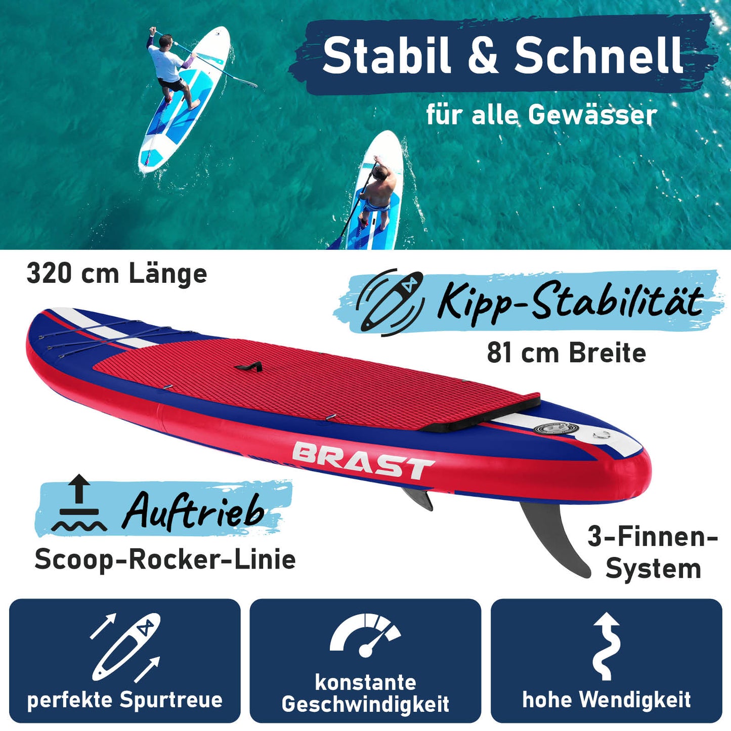 Aufblasbares SUP Board Set mit Sitz SHARK 320 blue/red