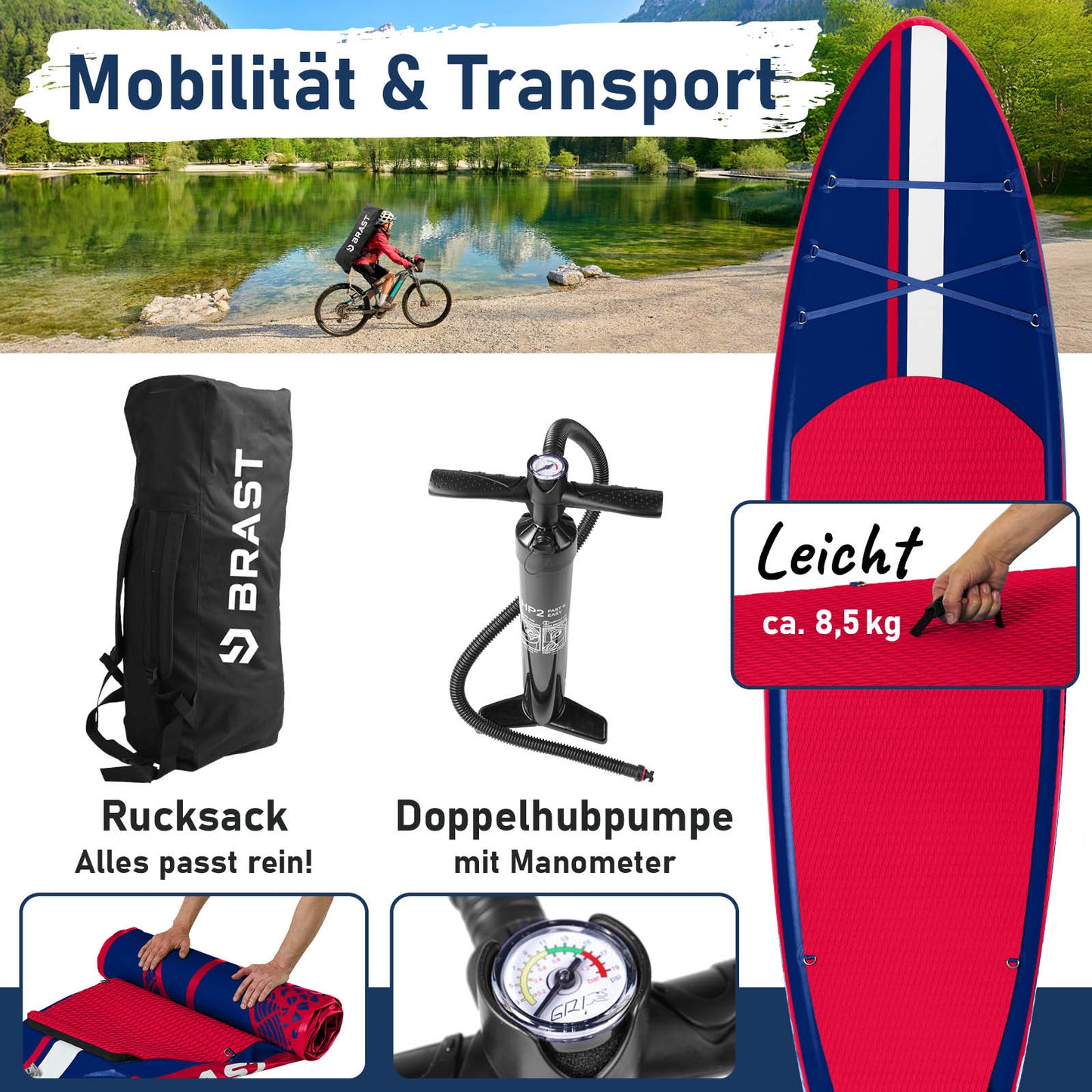 Aufblasbares SUP Board Set mit Sitz SHARK 320 blue/red