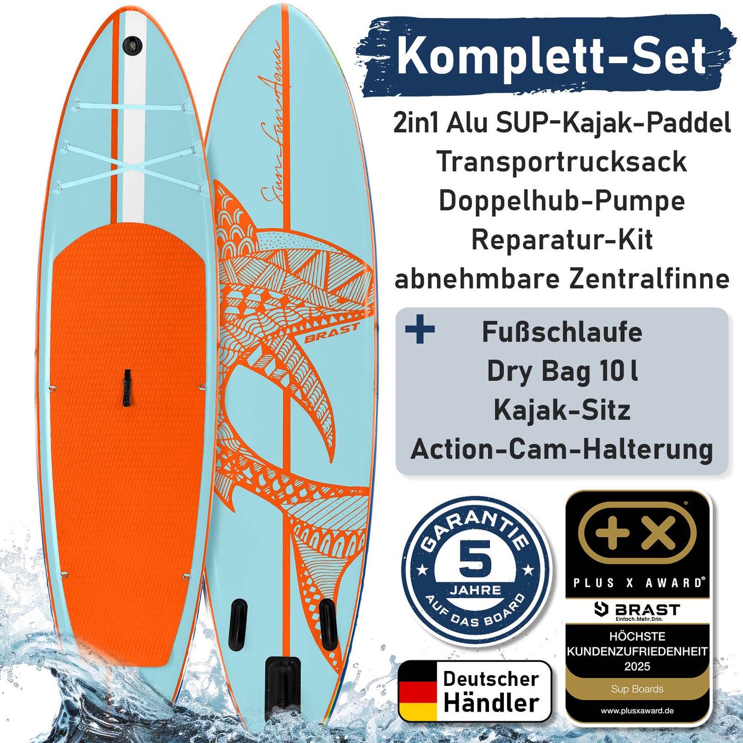 Aufblasbares SUP Board Set mit Sitz SHARK 320 light blue/orange