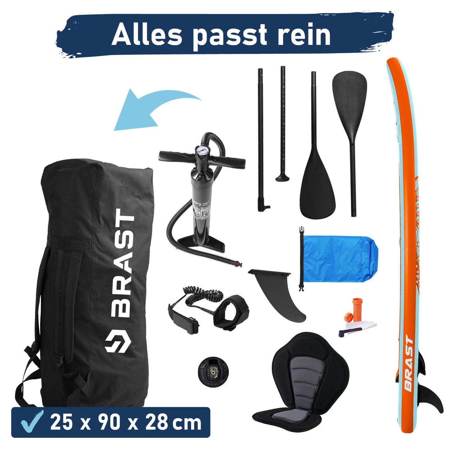 Aufblasbares SUP Board Set mit Sitz SHARK 320 light blue/orange