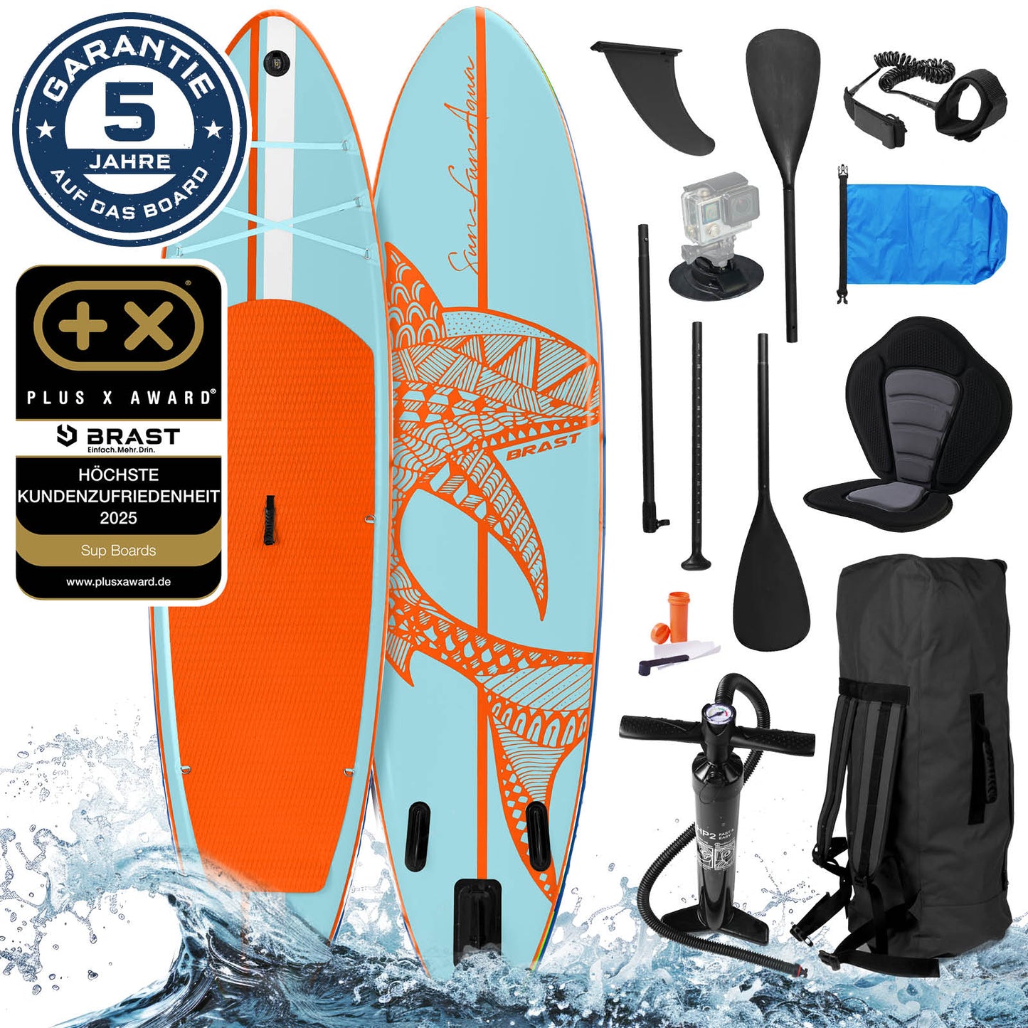 Aufblasbares SUP Board Set mit Sitz SHARK 320 light blue/orange