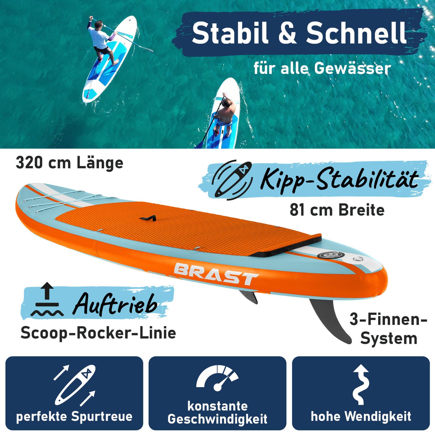 Aufblasbares SUP Board Set mit Sitz SHARK 320 light blue/orange