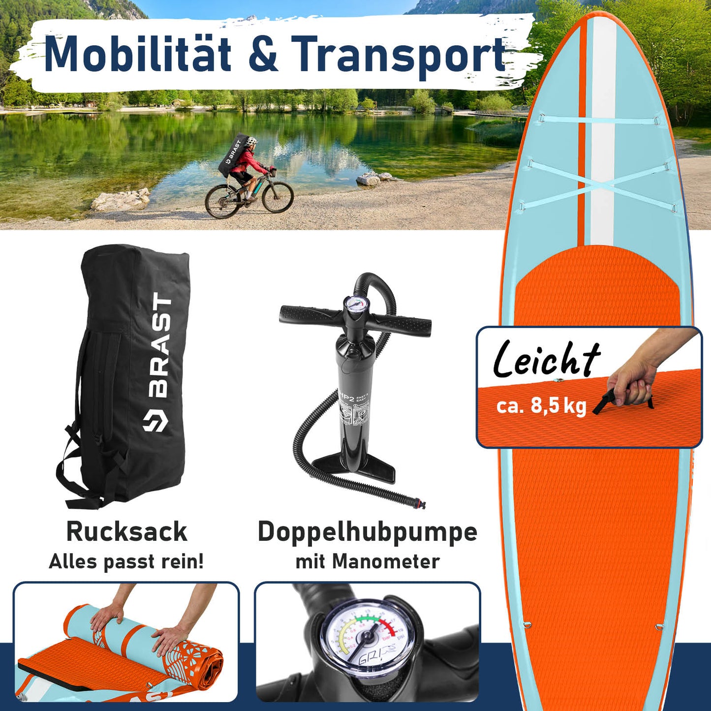 Aufblasbares SUP Board Set mit Sitz SHARK 320 light blue/orange