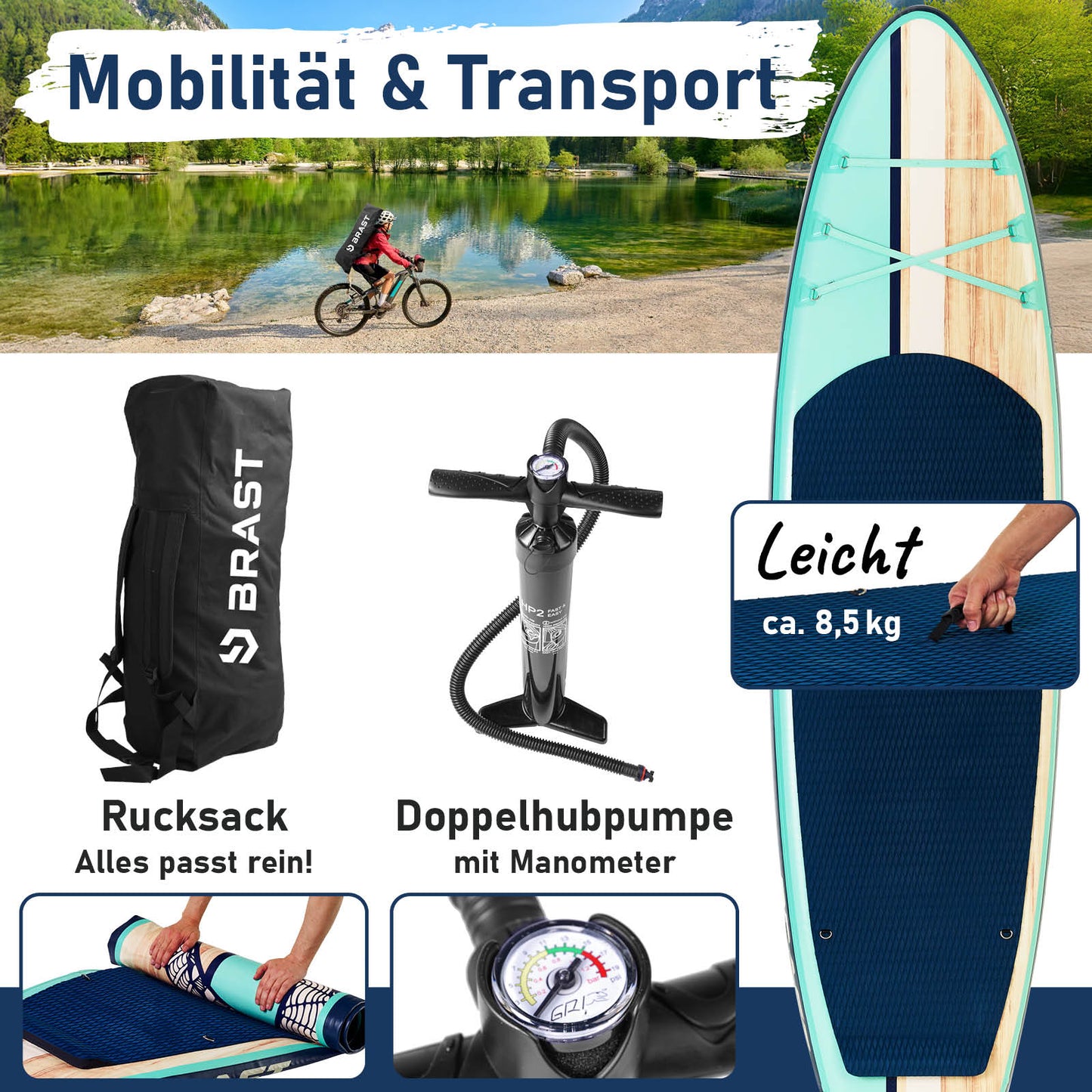 Aufblasbares SUP Board Set mit Sitz SHARK 320 nature